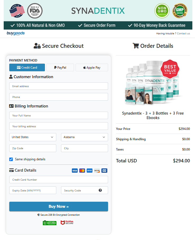 Synadentix secure checkout